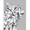 Face Heart Print Half Button Belted Dress - WHITE L