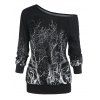 Sweatshirt Gothique d'Halloween 3D Arbre Imprimé à Col Oblique - Noir S