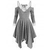 Lace Panel Cold Shoulder Lace Up Long Sleeve Dress - GRAY XL