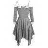 Lace Panel Cold Shoulder Lace Up Long Sleeve Dress - GRAY XL