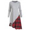 Robe Sweat-shirt Irrégulière Panneau à Carreaux avec Boutons 2 en 1 - Gris Clair L