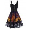 Robe d'Halloween Ceinturée à Imprimé Citrouille Crâne avec Bouton à Bretelle - Noir 2XL