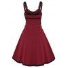 Corset Style Contrast A Line Mini Dress Lace Up Lace Trim Cami Party Dress - RED WINE M