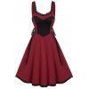 Mini Robe de Fête en Ligne A Contrastée à Bretelle Ourlet en Dentelle à Lacets - Rouge Vineux 3XL