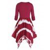 Plus Size Dip Dye Hanky Hem Rolled Up Sleeve Dress - DEEP RED 2X