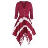 Plus Size Dip Dye Hanky Hem Rolled Up Sleeve Dress - DEEP RED 4X