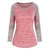 T-shirt Décontracté Rayé à Manches Raglan - Rouge 2XL