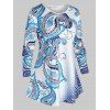 T-shirt Cachemire Imprimé de Grande Taille à Manches Longues - Bleu 2X