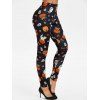 Legging d'Halloween Moulant à Imprimé Chat et Crâne  - Noir L