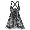 Body Fleur Fendu en Avant en Dentelle à Lacets - Noir 3XL