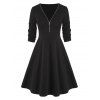 Robe Evasée à Demi-Zip à Manches Longues - Noir XL