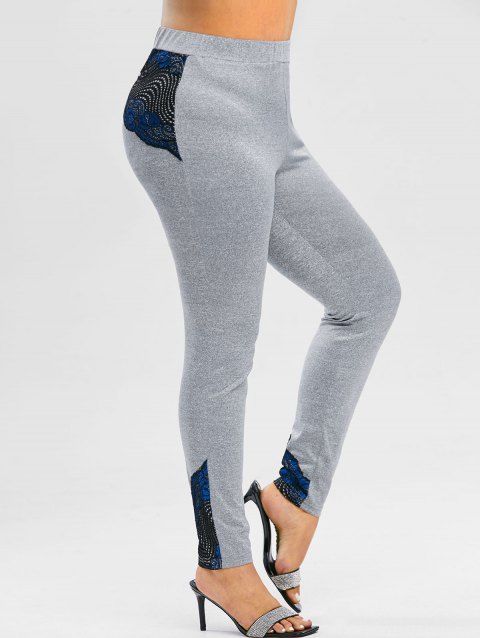 Plus Size Contrast Lace Heathered Gym Leggings