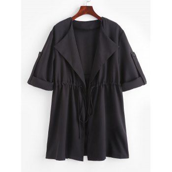 

Drawstring Tab Sleeve Solid Plus Size Jacket, Black