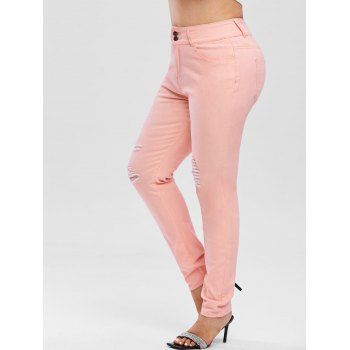 

Colored Ripped High Waisted Plus Size Skinny Jeans, Light pink