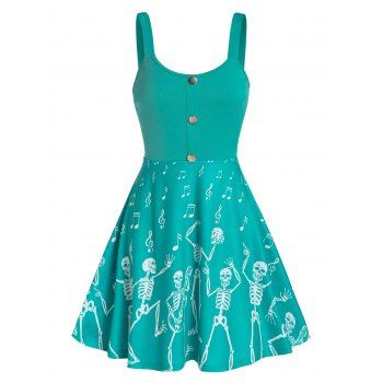 

Halloween Skeleton Music Note Print Skater Dress, Medium aquamarine