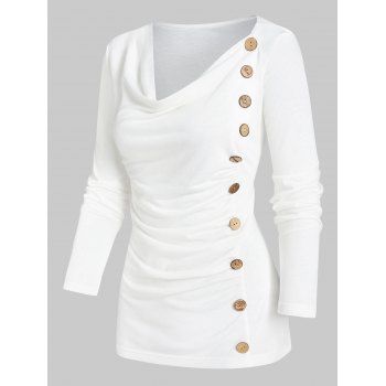 

Mock Button Ruched Heathered T-shirt, White