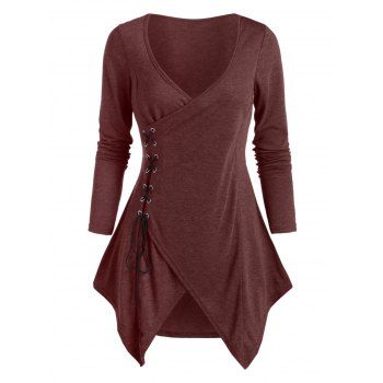 

Side Lace Up Asymmetric Wrap Top, Rosy finch