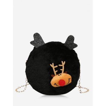Christmas Elk Chain Plush Canteen Bag, Black