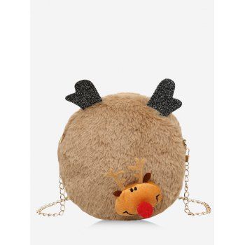 Christmas Elk Chain Plush Canteen Bag, Light coffee