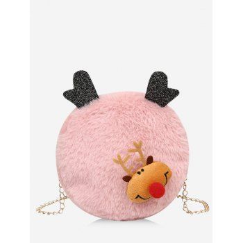Christmas Elk Chain Plush Canteen Bag, Light pink