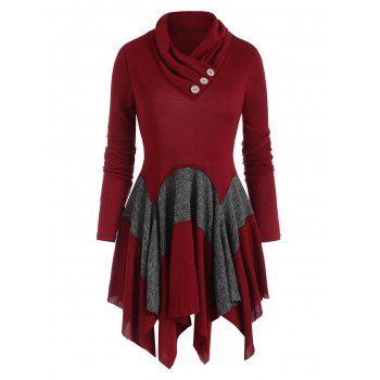 

Two Tone Mock Button Handkerchief Knitwear, Deep red