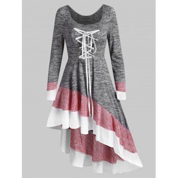 

Marled Colorblock Lace Up Oblique Dress, Multicolor a