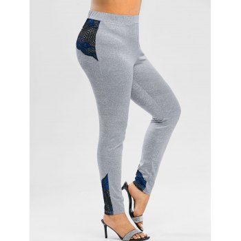 

Plus Size Contrast Lace Heathered Gym Leggings, Gray cloud