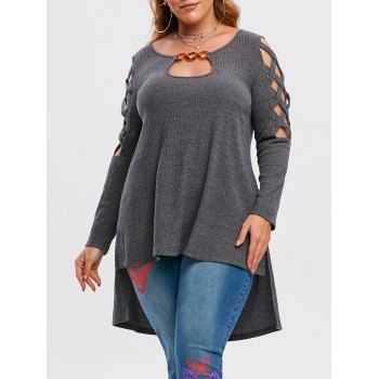 

Plus Size Crisscross Heathered Keyhole High Low Knitwear, Carbon gray