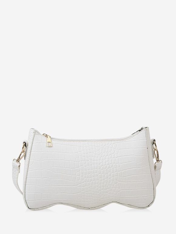 Sac d'Epaule Animal Gaufré Orné de Zigzag - Blanc 