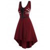 Robe d'Halloween Haute Basse Squelette à Lacets avec Œillet - Rouge Vineux M