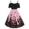 Robe d'Halloween Citrouille et Chauve-souris à Epaule Dénudée de Grande Taille - Rose 2X