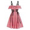 Robe Mini Chinée à Epaule Dénudée Harnais Insérée à Lacets en Ligne A - Rouge Haricot XL
