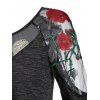 Mesh Panel See Through Flower Embroidery T Shirt - DARK SLATE GREY M