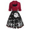 Robe d'Halloween Citrouille et Chauve-souris Imprimés à Col Roulé - Rouge S
