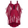 Robe Haute-Basse à Imprimé Squelette à Manches Papillon - Rouge Vineux 2XL