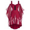 Robe Haute-Basse à Imprimé Squelette à Manches Papillon - Rouge Vineux 3XL