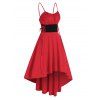 Robe à Bretelle Bicolore à Lacets à Volants - Rouge M