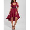 Robe Gothique Haute Basse à Epaule Dénudée avec Rivet Détaillé - Rouge Vineux L