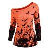 Tree Bat Print One Shoulder Ralgan Sleeve Knitwear - ORANGE S