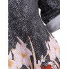 Rolled Tab Sleeve Uneven Hem Flower Tunic Tee - GRAY M