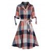 Robe Chemise Imprimée Carreaux à Manches Lacées - Rose 3XL