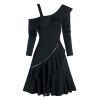 Mini Robe Simple Superposée Zippée à Epaule Dénudée avec Anneau en O - Noir 3XL