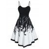 Robe Mi-Longue à Bretelle Asymétrique Pieuvre Contrastée Imprimée - Noir M