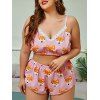 Ensemble de Short Pyjama Renard Imprimé à Ourlet en Dentelle de Grande Taille - Rose clair 1XL