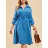 Plus Size Half Button Drawstring Roll Up Sleeve Dress - DENIM BLUE L