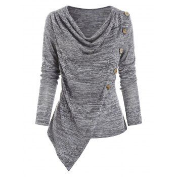 

Buttons Space Dye Asymmetric Top, Light gray
