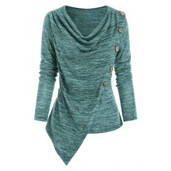 

Buttons Space Dye Asymmetric Top, Grayish turquoise