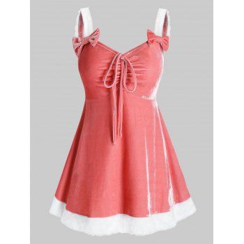 

Plus Size Velvet Bowknot Tie Backless Dress with G-string, Rose