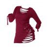 T-shirt Gothique Déchiré Manches Longues à Lacets - Rouge Vineux 2XL