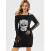 Robe Gothique Crâne Brodée Manches à Lacets - Noir M
